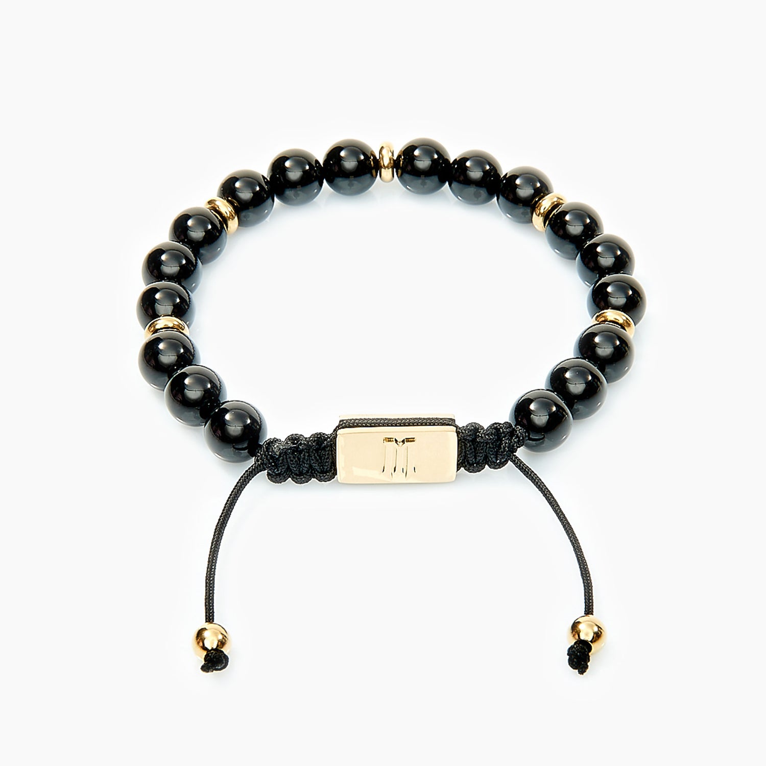 Zwarte Onyx Kralen Armband met Gouden Marenca Logo