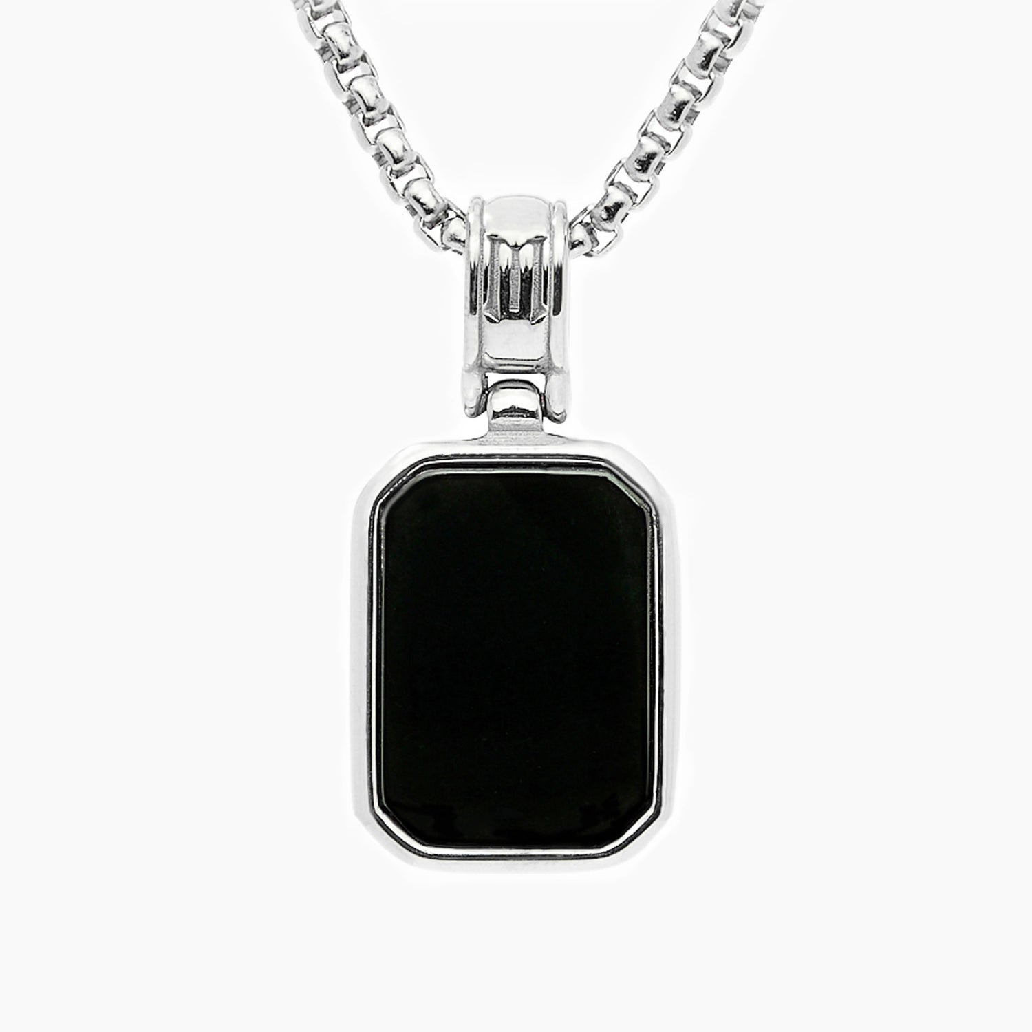 Zilveren Box Link Schakelketting met Zwarte Onyx Hanger